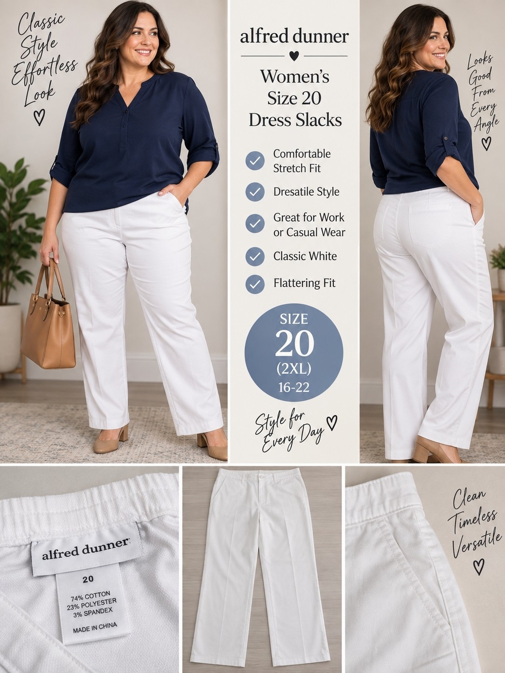 Alfred dunner Women's size 20 white stretch dress slack pants #32